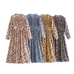 Toppies spring women dress long sleeve midi dress floral printing single breasted v-neck korean fashion clothings 210309