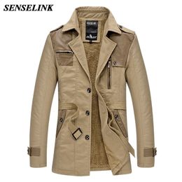Autumn Winter Khaki Jacket Men Warm Cashmere Casual Fleece Windbreaker Korean Overcoat 211214
