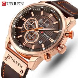 CURREN Brand Watch Men Leather Sports Watches Men's Army Military Quartz Wristwatch Chronograph Male Clock Relogio Masculino 210804