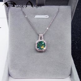 BLACK ANGEL New 925 Sterling Silver 2 Carats Luxury Blue Green Gemstone Zircon Pendant Necklace For Women Jewelry Wedding Gift Q0531