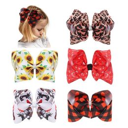 10 Pcs/Lots 6.5" Red Plaid Hair Bows With Clips For Girls Kids Amoeba Printed Hair Clips Hairgrips Christmas Accessories