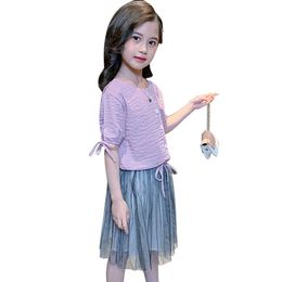 Clothes For Girls Striped Tshirt + Short Costume Mesh Kids Summer Children's 6 8 10 12 14 210528