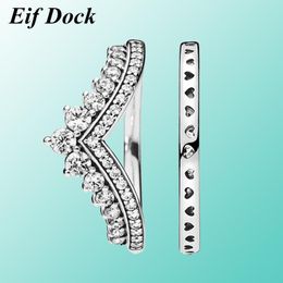 Wedding Rings Eif Dock Fashion Clear Zircon Princess Wish Crown Finger Ring Classic Stackable Statement Jewellery For Women Gift