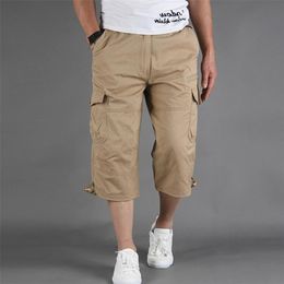 Long Length Cargo Shorts Men Summer Casual Cotton Multi Pockets Breeches Cropped Trousers Military Camouflage 5XL 210716