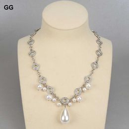 GuaiGuai Jewellery 19'' White Gold Colour Plated Chain Necklace Sea Shell Pearl Pendant