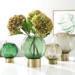 circle vase UK - Vases Flower Arrangement Vase Nordic Copper Circle Glass Bottle For Living Room Bedroom Decoration