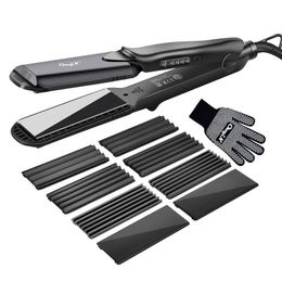 4-in-1Interchangeable Plates Fast Straightener Flat Iron Electric Ceramic Curler Crimper Corrugated Wave Hair Styling
