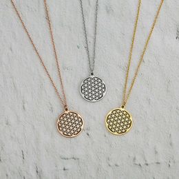 Wholesale Flower of Life Pendant Necklace 2cm Round StainlSteel Chain as Valentine's Day Gift X0707