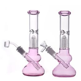 10.5 inches pink Glass beaker bong arms tree percolator honeycomb bongs dab rig recycler bongs with quartz banger nail and downstem bowl