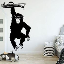 Large Funny Monkey Tree Wall Decal Nursery Kids Room Cartoon Jungle Forest Monkey Animal Branch Wall Sticker Bedroom Vinyl Decor 210308