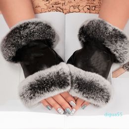 designer Luxury leather gloves and wool touch screen rabbit skin cold resistant warm sheepskin parting finger