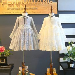 2021 Summer Korean Dress Lace Flowers Ruffles Girls Priness Dress Embroidery Female Children's Cake Dress Girls Clothing Q0716