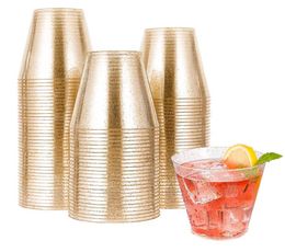 Glitter Plastic Cups Clear Disposable 9OZ Wedding Birthday Thanksgiving Party Event Decor Elegant Cup BPA-Free