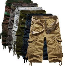 Summer Cargo Shorts Men Casual Workout Military Men's Shorts Multi-pocket Calf-length Short Pants Men ( Belt is not included ) 210315