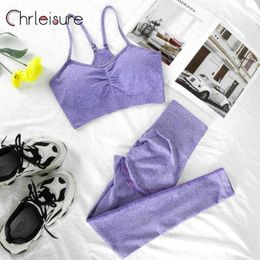 CHRLEISURE 2Pcs SeamlYoga Set Women Workout High Waist Leggings Push Up Tracksuit FitnRunning Sportswear Women Suits X0629