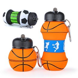 football school Australia - Sports Fold Water Bottle Football Basketball Tennis Leakproof Portable Silica gel Kettle Travel Office School Kids 211101