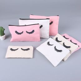 4 Size Canvas Eye Lashes Printed Woman Drawstring Makeup Bag Zipper Clutch Bag Cosmetic Organiser Wholesale LX4464