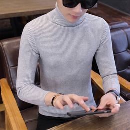 Autumn and winter fashion men's slim solid Colour turtleneck sweater Warm Knit Sweater long-sleeved bottoming Shirt 201022