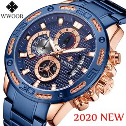 WWOOR Watches Mens Full Steel Waterproof Sports Men Watch Top Luxury Brand Chronograph Luminous Quartz Wristwatch Male 210527