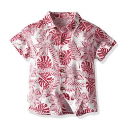 Boy Shirts For Children Short Sleeve Flower Kids Button Shirt Turn-down Collar Casual Baby Boys Shirts 210306
