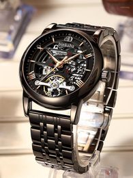 Wristwatches BINKADA Automatic Mens Watches Brand Mechanical Tourbillon Watch Waterproof Business Stainless Steel Hollow Fashion Reloj Hombr