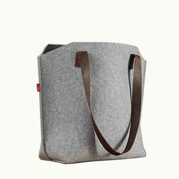 Handmade Fashion felt shoulder Case Ladi Bag Women Handbag Felt Tote Bag with Leather Handle