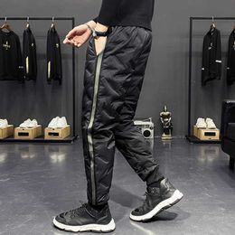 2020 Men's Winter New Down Wadded Trousers Youth Thickened Colour Matching Lace-up Elastic Warm Casual Down Wadded Trousers Y0927