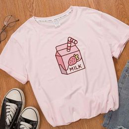 Women's T-Shirt Women Graphic Cartoon Strawberry Drink Box Harajuku T Shirt Korean Style Shirts Streetwear Female Tee Top