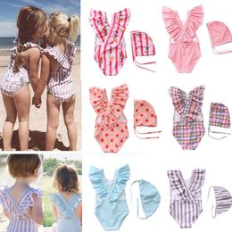 Toddler Girls Ruffles Swimsuit for Baby Plaid Ins Fashion Cross Back Swimwear Clothing Lovely Dots 12m Kids Clothes 210529