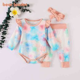 Bear Leader New Baby Girl Boys Clothes Set Tie Dye Long-Sleeves Rompers Elastic Waist Pants Toddler Clothes Kids Clothes Outfits Y220310