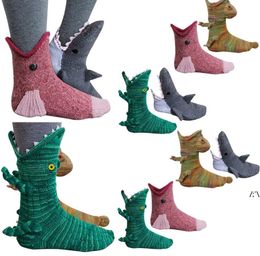 Cute Knit Crocodile Socks 3D Animal Funky Knitting Pattern Whimsical Alligator Knitting Cuff Funny Socking Christmas gifts LLF12370