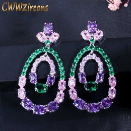 High Quality Purple Pink Green Cubic Zirconia Pave Setting Big Round Drop Earrings for Women Luxury CZ Jewellery CZ373 210714
