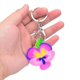 Cute Cartoon Acrylic Keychain Creative FlowerButterfly Orchid KeyChain Jewelry For Women Kids Girls Gift Car Accessory