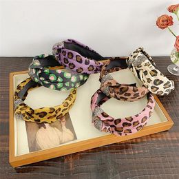Leopard Print Knotted Headbands for Women and Girls Cross Knot Head Wrap Fashion Crystal Hair Band Womens Head Band