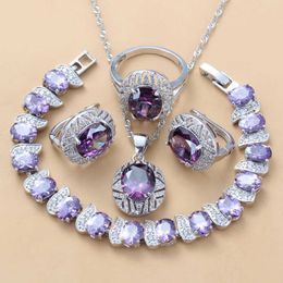 New Exquisite Silver Color AAA+ Purple Austria Crystal Wedding Big Jewelry Sets For Women Bridal Costume Sets H1022