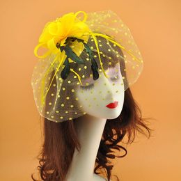 Headpieces Brider Hat Hair Accessories Retro Short Feather Flower Jewellery Solid Colour Veil Clip Mesh Headwear