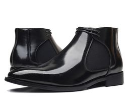 Spring Fashion Leather Men Boots Conveniente Zip Ponto Ponto de vestido de negócios Designer masculino Baot de tornozelo marrom Black Brown