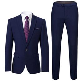 Men Suits Slim Fit Business Uniform Office Suit Wedding Groom Party 2-Piece Jacket Pants Notch Lapel Single Button Formal Casual X0909
