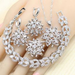 White Red Zircon Silver Colour Jewellery Sets Women Wedding Party Bracelet Earrings Rings Necklace Pendant Gift Jewellery Box H1022