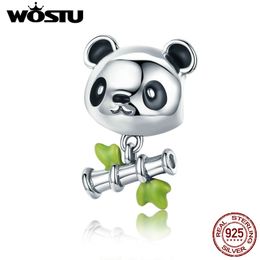 WOSTU Real 925 Sterling Silver Lovely Panda & Bamboo Beads Charm Fit Original Charm Bracelet Sterling Silver Jewellery CQC325 Q0531