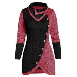 Women's Sweaters Stylish Plus Size 5Xlknitted Pullover Tops Tunic Asymmetric Buttons Sweater Women Warm Long Sleeve Jumper