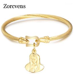 Modyle 2021 Brand Gold&Silver Colour Stainless Steel Retro Avatar Tag Charm Bracelet For Woman Bangle