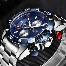 LIGE Quartz Watches For Mens Top Brand Luxury Clock Male Stainless Steel Waterproof Sport Chronograph Relogio Masculino 210527