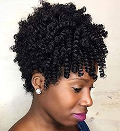 Crochet braids wand curl afro kinky puff ponytail human hair draw string pony tail jet black 120g140g160g