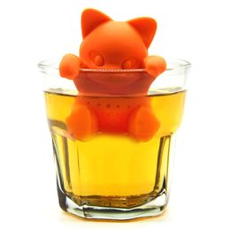 Tea Tools Cute Cartoon Cat Shaped Blacktea Infuser Strainer Food Grade Silicone Loose Leaf Herbal Spice Brewing Multi-color Can Be Customized