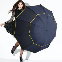 Windproof Large 130cm Big Double Layer Umbrella Men Rain Woman Portable Umbrella Male Women Sun 3 Floding Business Umbrellas 210223