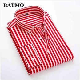 Batmo arrival spring high quality stirped casual red shirts men,men's striped ,white men plus-size S-5XL 210721