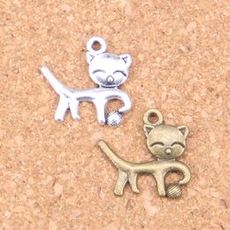 91pcs Antique Silver Plated Bronze Plated double sided cat ball Charms Pendant DIY Necklace Bracelet Bangle Findings 19*18mm