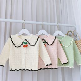Meninas Cardigan Crianças Casacos Bebê Outerwear Algodão Crochet Padrões de Tricô Crianças Suéteres Outono Inverno Vestuário Camisola Jaqueta Top C3