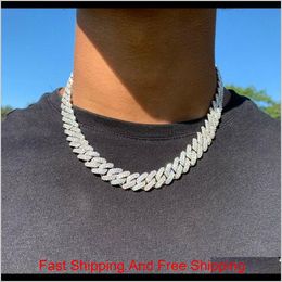 14Mm Iced Cuban Link Prong Chain Necklace 14K White Gold Plated 2 Row Diamond Cubic Zirconia Jewellery 16Inch-24Inch Cuban Chain 0Eamy Ducdg